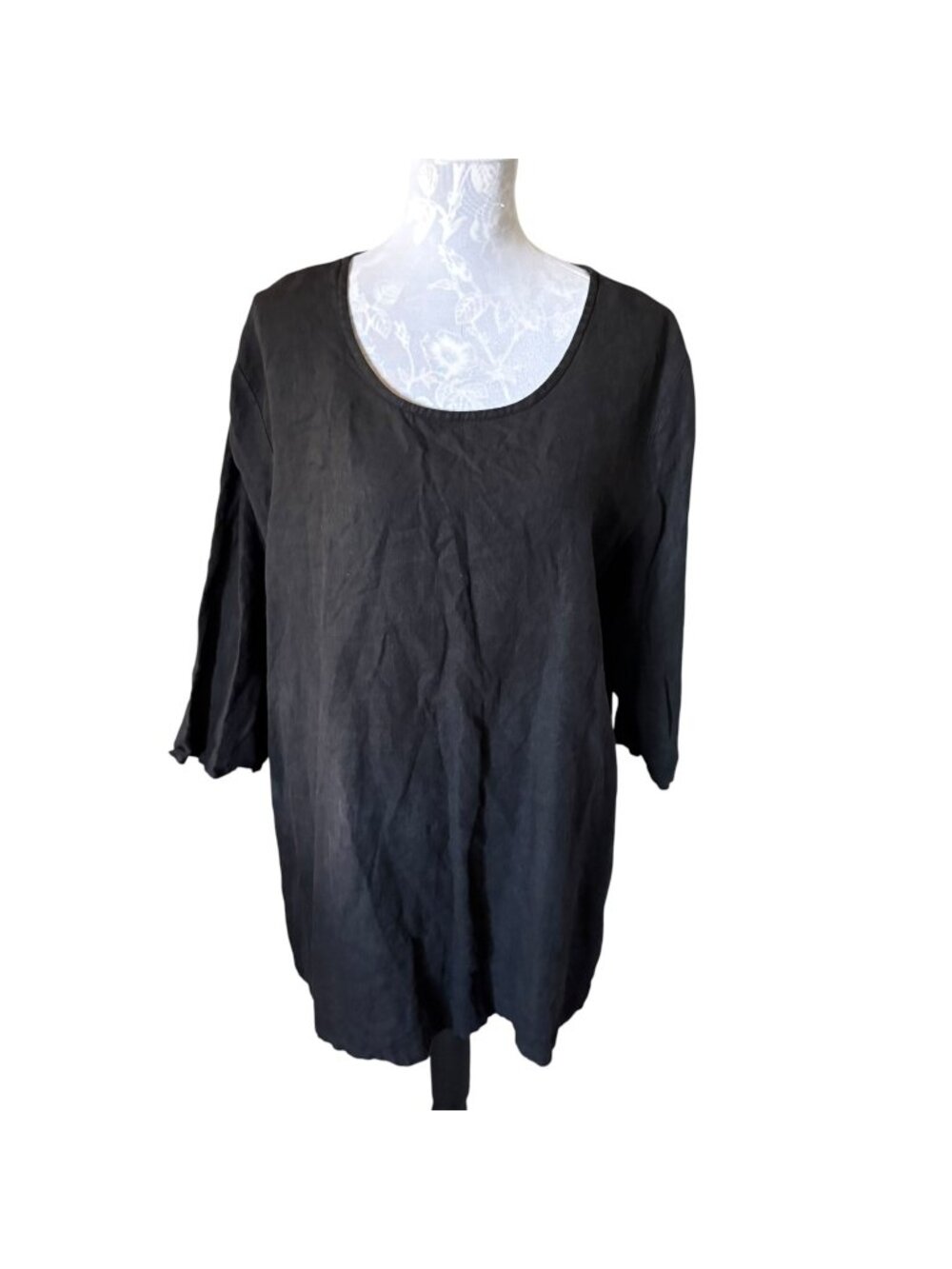 Bryn Walker Linen Top Womens Lagenlook Casual Size Large Black